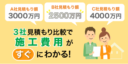 3社一括見積もり比較で施工費用がすぐにわかる！
